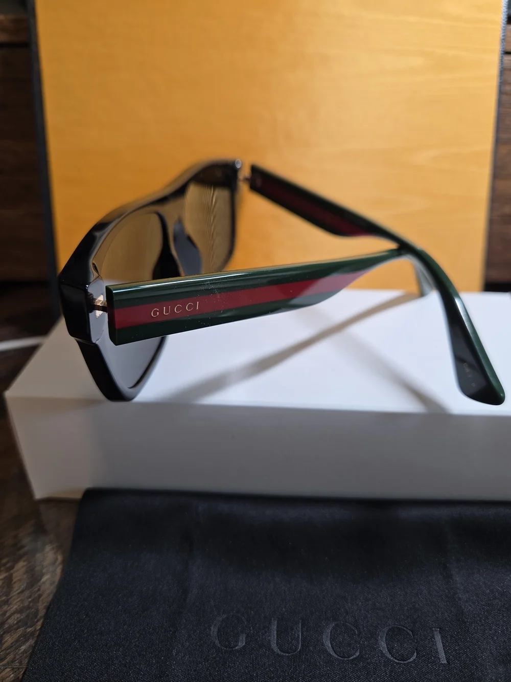 Gucci Black Rectangle Polarized Sunglasses GG0341S NWT